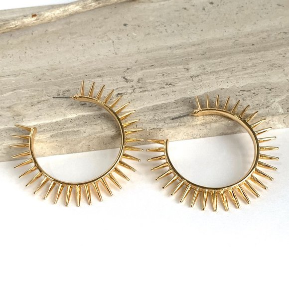 NEW ~ Anthropologie Gold Spiked Hoop Earrings - Picture 8 of 10